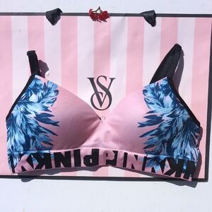 Victoria's Secret Pink and Blue Leaf Bra Cool &Comfy Size M